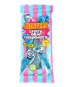 Мармелад жевательный BLOGGERS Крейзи Блу Разберри со вкусом Малины в кисло-сладкой обсыпке (ремешки), 75г