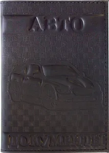 Обложка для автодокументов нат.кожа, черная, тиснение машина легковая, тип 3