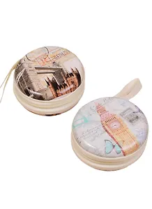 Монетница круглая на молнии Лондон Винтаж d=7см, металл 12-07649-A02