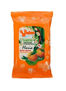 Влажные освежающие салфетки 15шт 15*20см "VEIRO Floria", аромат персика 