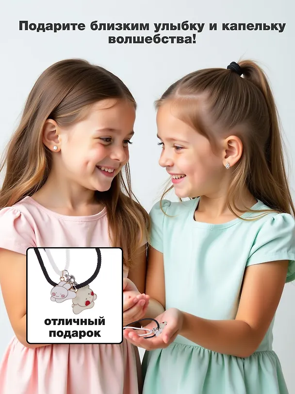 Набор парных браслетов и кулонов Kawaii (Набор парных браслетов с подвеской Kawaii Мишка и Кролик+Набор парных кулонов Kawaii Мишка и Кролик) (текстиль, металл) 3090045 — 3