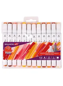 Маркеры для скетчинга 12цв двусторонние, телесные цвета, BRAUBERG ART DEBUT "WHITE"