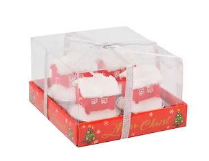 Новогодний набор свечей Домики (4шт) (9,5х9,5х6) (12-3307018479-21) 3112452