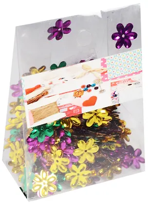 Пайетки в пластиковой упаковке с наклейкой, цветочки яркий микс (11-24140-J12) 2560833