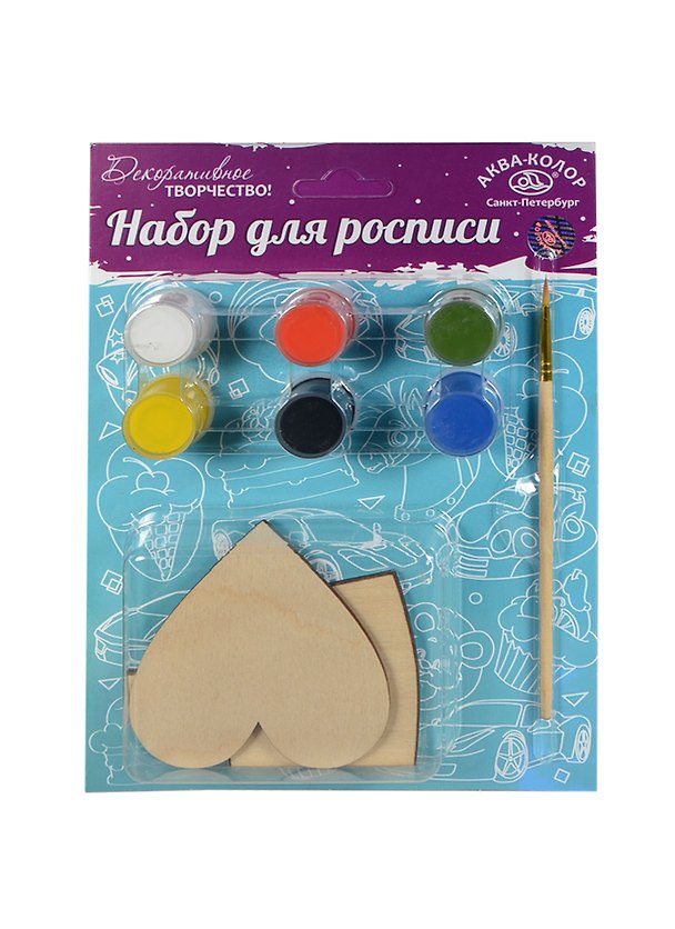Набор для росписи Досочка и сердечко (магниты) (2шт) (К3124) (2 заготовки+2 магнита+6 красок -24мл+кисть) (блистер) 2414739 — 1