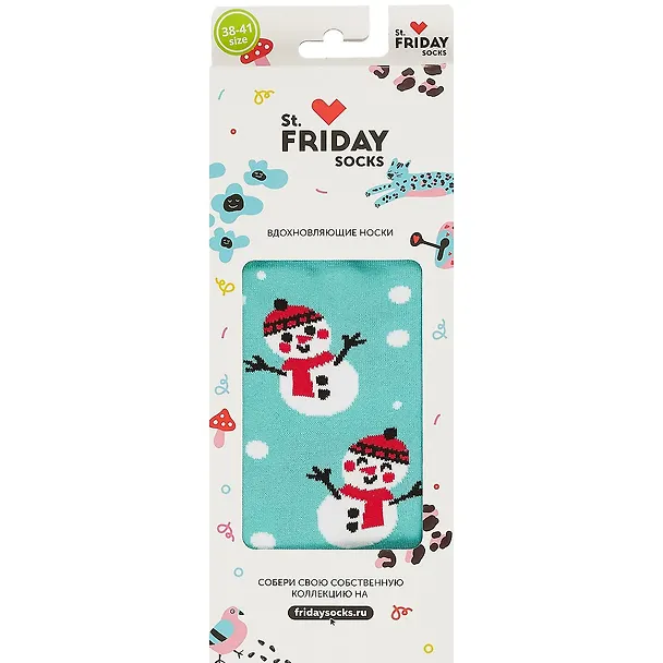 Дизайнерские носки St.Friday Socks, Снеговичий переполох в стране чудес 38-41, мятный 2764476 — 2