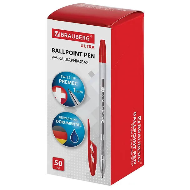 Шариковая ручка красная 1 мм, Ultra, Brauberg 2937282 — 3