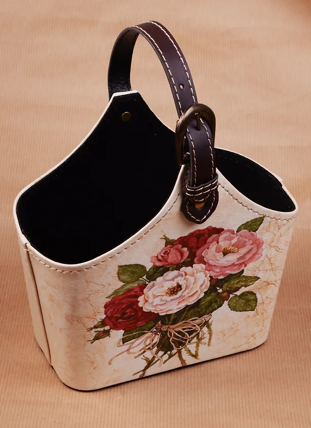 Корзинка для мелочей с ручкой Букет роз на светлом фоне 18*25см 12-06649-JC02-3 2576103 — 4