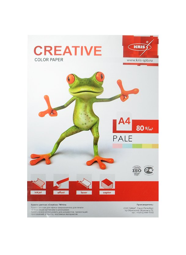 Бумага тонированная А4 100л Creative 5цв*20л 80г/м2, пастель, Kris 235547 — 1