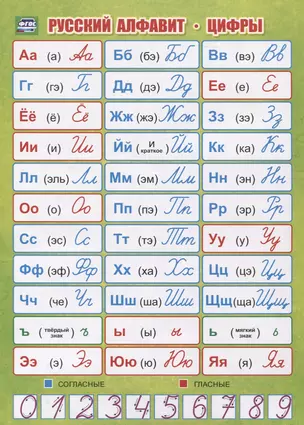 Учебный плакат "Русский алфавит. Цифры" (Формат А4) — 2968308 — 1