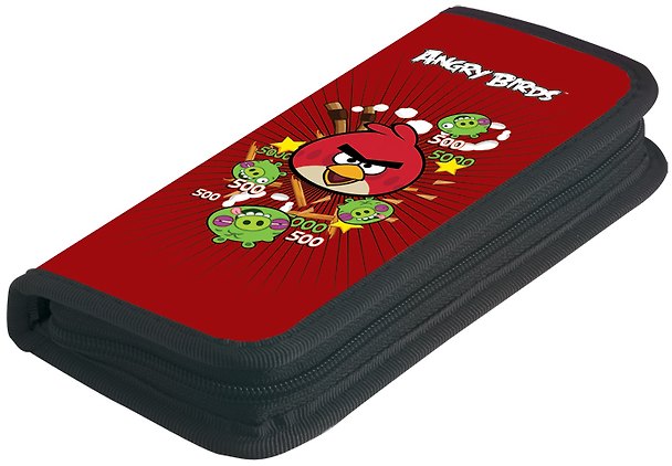 Пенал школьный 1отд. "ANGRY BIRDS" 19*7,5*2,5см, прямоугольный, c наполнением (11 предметов), красный, Angry birds 229207 — 1