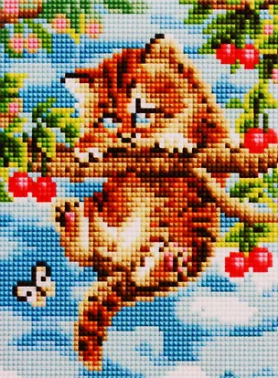 Алмазная мозаика ТМ Рыжий Кот (класс.) 17х22см (20цв) Котенок на ветке, с подрамником, с полным заполнением AC17028 2798159