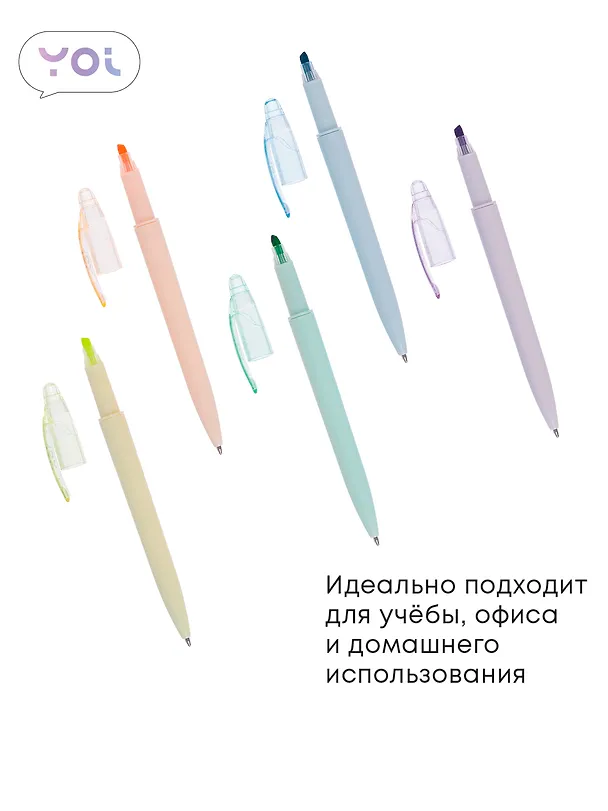 Ручки-текстовыделители 12шт шариковые синие "Pastel", ассорти, Yoi 3078487 — 7