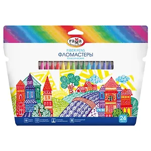 Фломастеры 24цв "Классические", смываемые, к/к, блист., Гамма