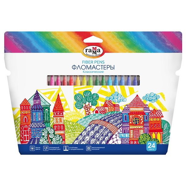 Фломастеры 24цв "Классические", смываемые, к/к, блист., Гамма 3166163 — 1