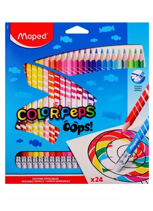 Карандаши цветные Maped, Color'Peps Oops, 24 цвета с ластиком — 254045 — 1