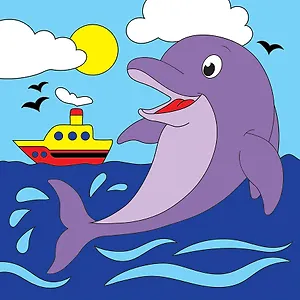 Холст с красками "Игривый дельфин", 15 х 15 см