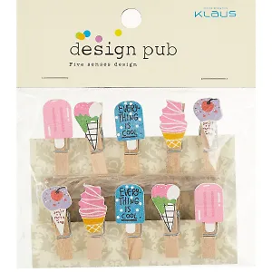 Прищепки декоративные с веревкой 10 шт. Мороженое