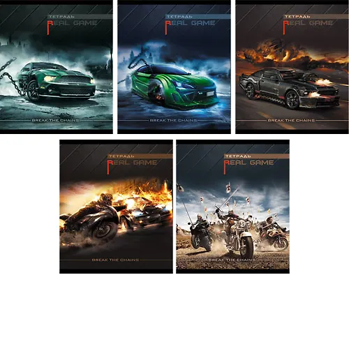 Тетрадь 48л кл. "Экстрим-авто (Real game)" офсет, металлиз.пленка, сплош.глянц.лак, ассорти, Unnika 227171 — 1