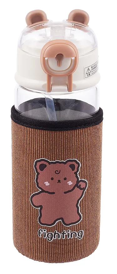Бутылка в чехле вельвет с защелкой Kawaii Мишка (стекло) (450мл) 3088901 — 4