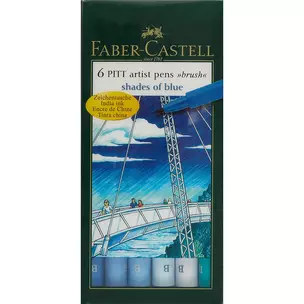 Ручки-кисточки капиллярные «Pitt», Faber-Castell, оттенки синего, 6 штук — 246709 — 1