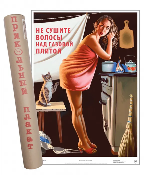 Постер Советский пин ап Не сушите волосы над газовой плитой! 2901412 — 1