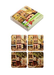 Набор подставок под кружку Парижское кафе (4 шт) (CST-04-Cafe) (10х10, пробка) GiftLand