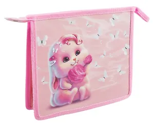 Папка для тетрадей А5 "РОЗОВЫЙ ЗАЙКА" полипропилен, 23.3*20*6.5см, молния, дно с расширением, УФ-печать