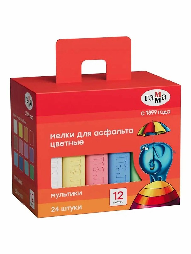 Мелки цветные 12цв 24шт "Мультики" асфальтные, квадратные,  к/к, ГАММА 3167986 — 1