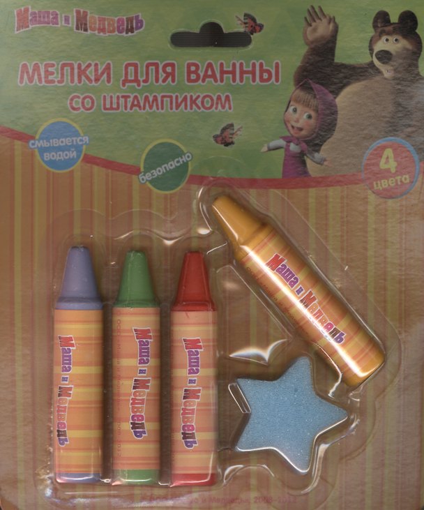 Мелки для ванной со штампиком Маша и Медведь (SOAP03) (176148) (4цв.) (28гр.) (блистер) 2365812 — 1