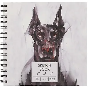 Скетчбук 195*195 80л "Доберман" белый офсет, 100г/м2, тв.обложка, евроспираль