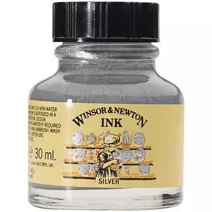 Тушь Winsor&Newton для рисования, серебряный, флакон c пипеткой 30мл — 349310 — 1