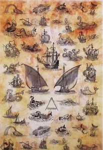 IDIGO декупажная карта 32*45 парусники и морск чудовища d899