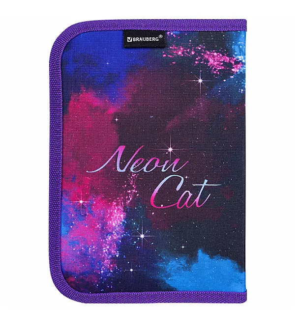 Пенал 1 отделение "Neon cat" с наполнением, 21*14 см, 24 предмета 3107252 — 3