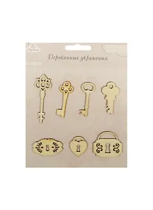 Деревянные украшения Ключик и Замочек (WF11) (7шт) (Рукоделие) (упаковка)