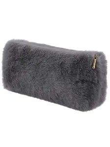 Пенал-косметичка из искусственного меха на молнии, с подкладкой, треугольной формы, серый, Yoi