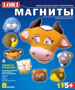 Набор для творчества, набор для изготовления и росписи барельефов из гипса, "Забавные мордашки", +5, в коробке