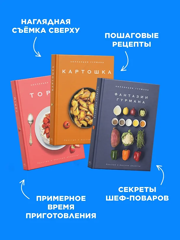 Книга Магия кухни гурмана (Фантазии гурмана, Картошка, Торты). Сборный комплект в коробе из 3-х книг (Марианна Манье-Морено, Валери Друэ, Изабель Бранк-Лепаж, Доминик Соваж, Кеда Блейк) — 5