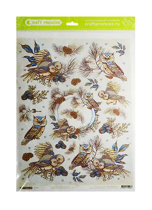 Рисовая бумага для декупажа Craft Premier Совы и шишки (CPD0588) (А3) (25г/м) 2513841