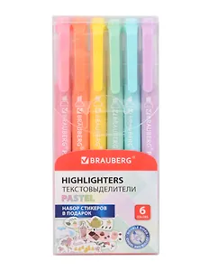 Текстовыделители 06цв "TWIN PASTEL" двусторонние, пл/уп, BRAUBERG