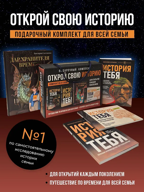 Книга Комплект подарочный из 4 книг: Открой свою историю: История тебя. Подробное руководство. История тебя. Краткое руководство. Дар Хранителя времени. История тебя. Рабочая тетрадь (Виктория Салтыкова) — 4