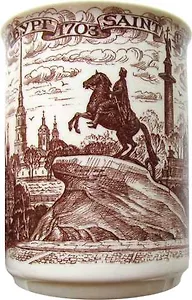 Сувенир АКМ Кружка Коллаж .СПб фарфор.(коричневый рисунок) h=10см, d=8см 400мл, индивидуальная коробка  060BR-5-93