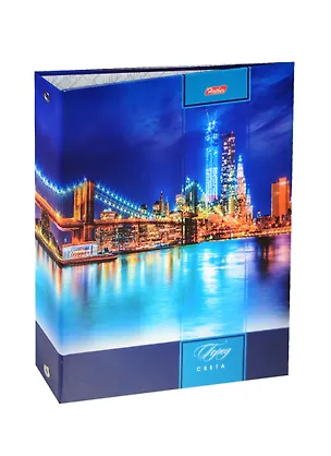 Папка-обложка для тетради со сменными блоками А5 "Город света" 4 кольца, глянц.пленка, запеч.форзац, инд.уп., Hatber 238414