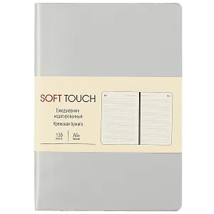 Ежедневник недат. А6 136л "SOFT TOUCH" белое золото, интегр.обл., иск.кожа, тонир.блок, скругл.углы, цв.торец, ляссе