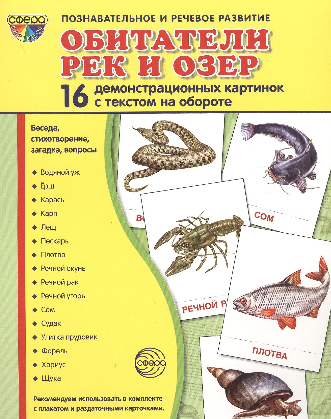 

Обитатели рек и озер. 16 демонстрационных картинок с текстом на обороте