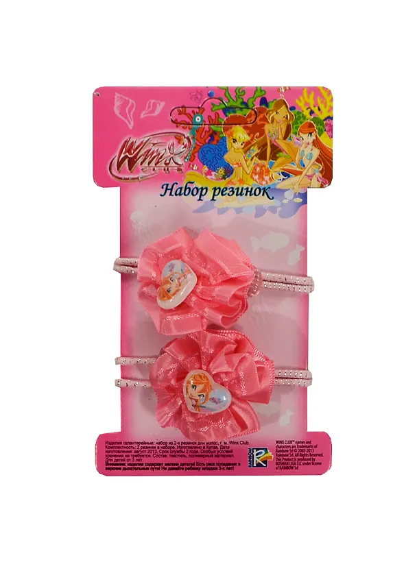 Набор резинок д/волос Winx Бантики с сердечком (21840) (2шт) (роз.) (упаковка) 2447139 — 1