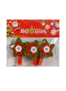 Новогодний Набор из 3-х прищепок Звездочки с пуговицей в пак. с хедер. (11069708) (12х10см)