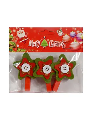 Новогодний Набор из 3-х прищепок Звездочки с пуговицей в пак. с хедер. (11069708) (12х10см) 2476014