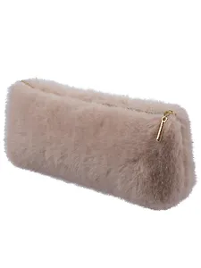 Пенал-косметичка из искусственного меха на молнии, с подкладкой, треугольной формы, бежевый, Yoi