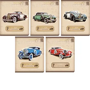 Тетрадь 96л кл. "Ретро-коллекция (авто)" офсет, конгрев, тисн.фольгой, мат.лам, выб.лак, ассорти, Unnika